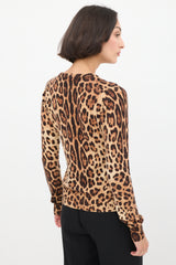 Dolce & Gabbana Brown Cashmere Printed V-Neck Sweater