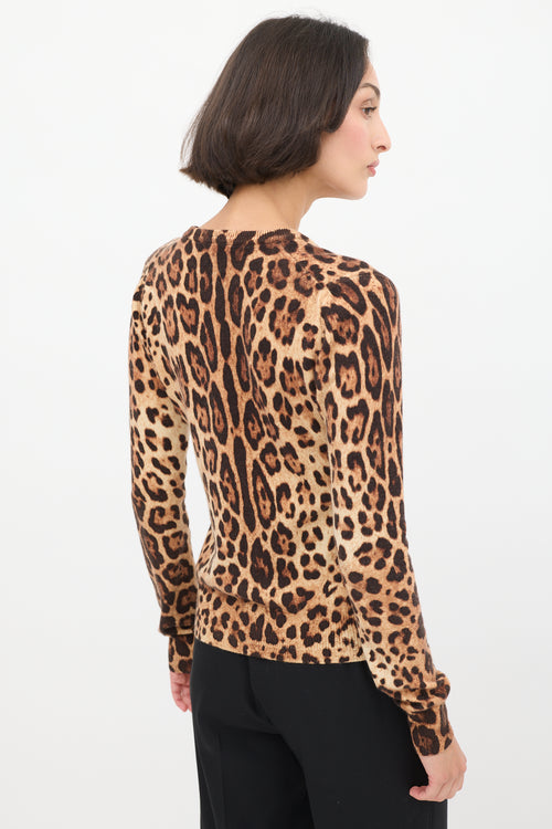 Dolce & Gabbana Brown Cashmere Printed V-Neck Sweater