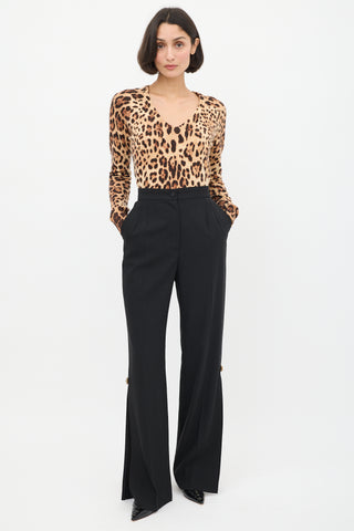 Dolce & Gabbana Brown Cashmere Printed V-Neck Sweater