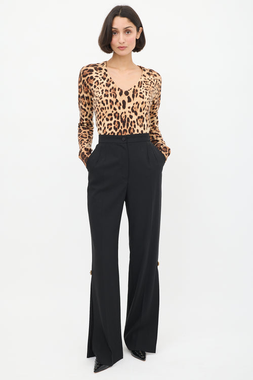Dolce & Gabbana Brown Cashmere Printed V-Neck Sweater