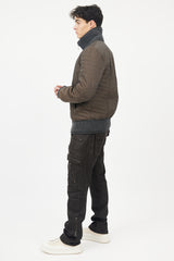 Dolce & Gabbana Brown & Grey Wool Trim Bomber  Jacket