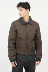 Dolce & Gabbana Brown & Grey Wool Trim Bomber  Jacket