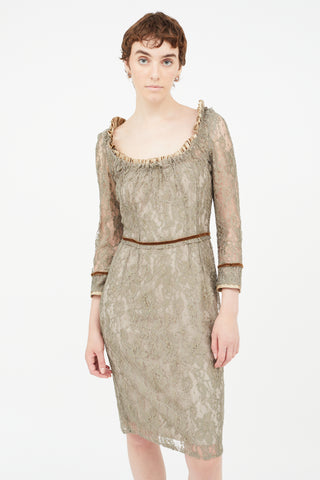 Dolce & Gabbana Brown Lace Midi Dress