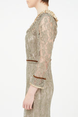 Dolce & Gabbana Brown Lace Midi Dress