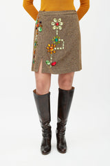 Dolce & Gabbana Brown & Multicolour Embellished Wool Skirt