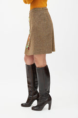 Dolce & Gabbana Brown & Multicolour Embellished Wool Skirt