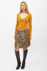 Dolce & Gabbana Brown & Multicolour Embellished Wool Skirt