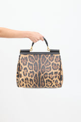 Dolce & Gabbana Black & Brown Leather Printed Sicily Bag