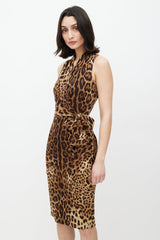 Dolce & Gabbana Brown Printed Silk Tie Dress