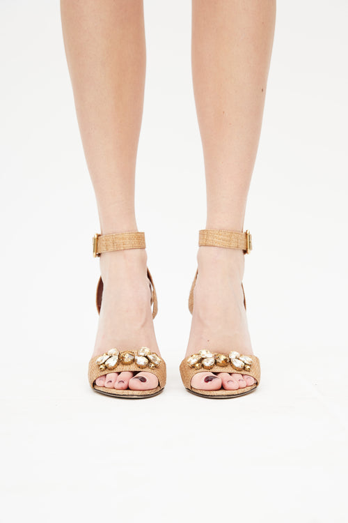 Dolce & Gabbana Brown Raffia & Ayers Embellished Sandal
