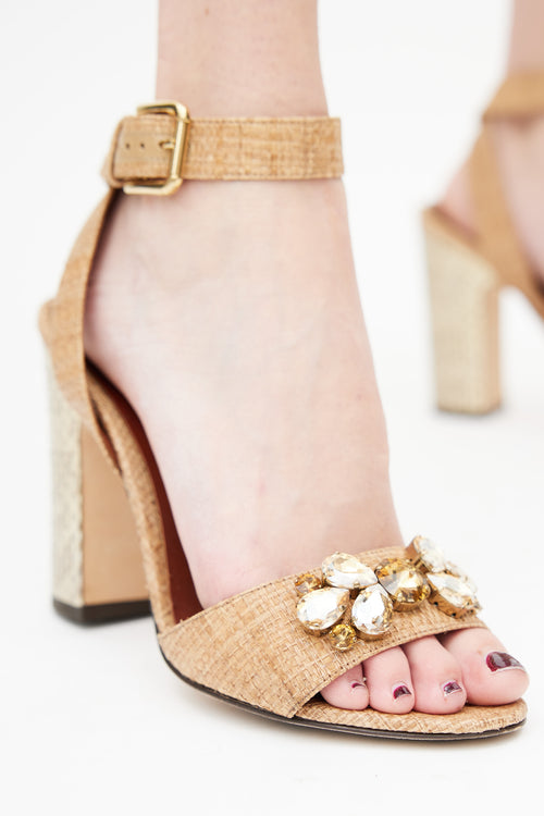 Dolce & Gabbana Brown Raffia & Ayers Embellished Sandal