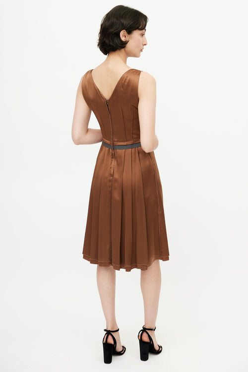 Dolce & Gabbana Brown Silk Pleated Dress