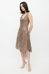 Dolce & Gabbana Brown Silk Printed Cowl Dress