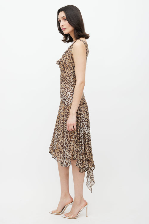 Dolce & Gabbana Brown Silk Printed Cowl Dress