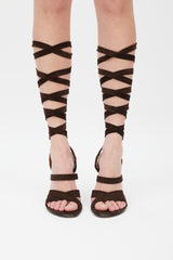 Dolce & Gabbana Brown Suede Strappy Wrapped Heel