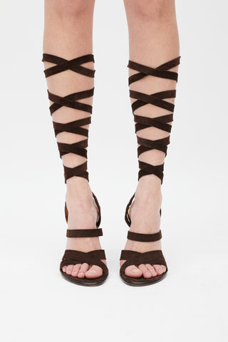 Dolce & Gabbana Brown Suede Strappy Wrapped Heel