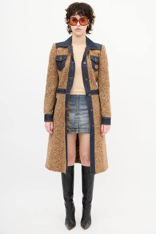 Dolce & Gabbana Brown Tweed & Denim Trench Coat