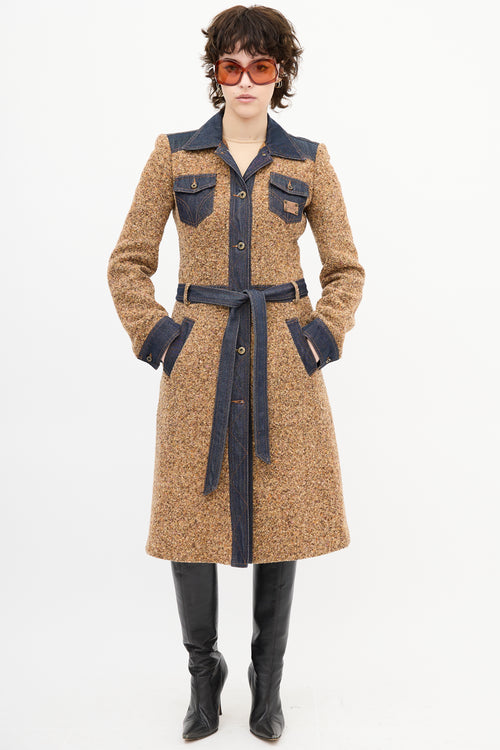 Dolce & Gabbana Brown Tweed & Denim Trench Coat