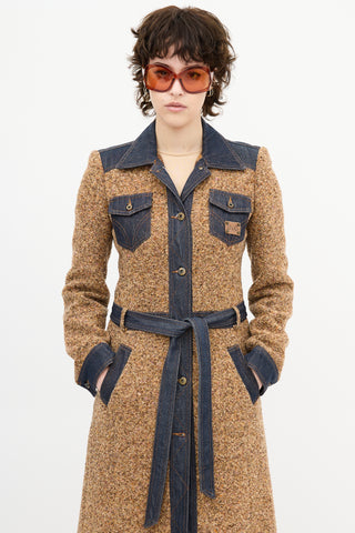 Dolce & Gabbana Brown Tweed & Denim Trench Coat