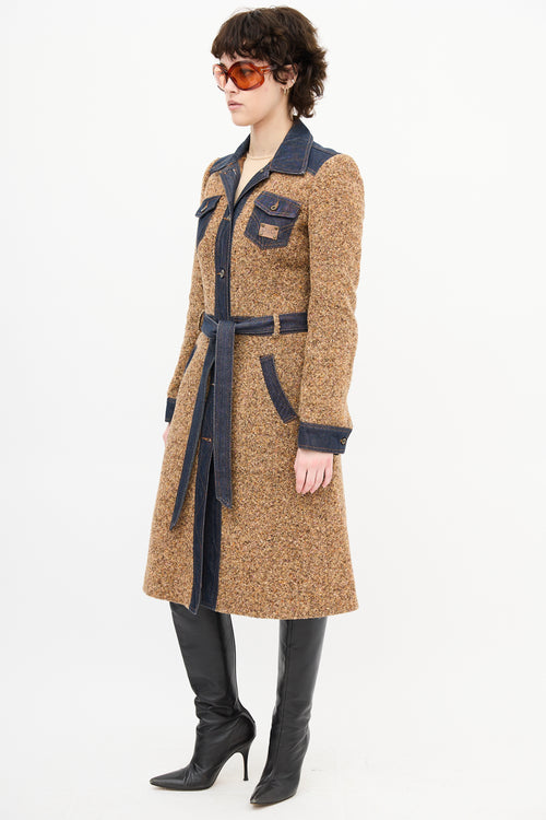 Dolce & Gabbana Brown Tweed & Denim Trench Coat