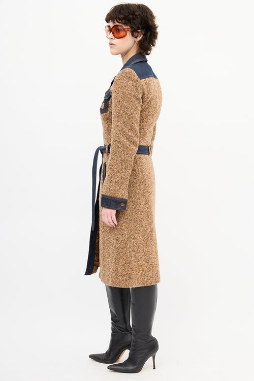 Dolce & Gabbana Brown Tweed & Denim Trench Coat