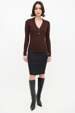 Dolce & Gabbana Brown Wool Button Up V-Neck Top