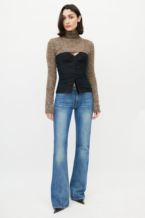 Dolce & Gabbana Brown Wool Cropped Sweater Shrug