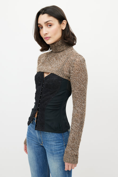 Dolce & Gabbana Brown Wool Cropped Sweater Shrug