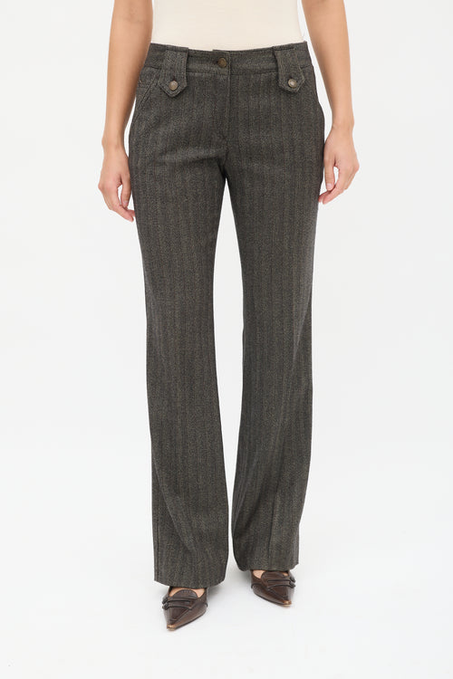 Dolce & Gabbana Brown Wool Herringbone Flared Trouser