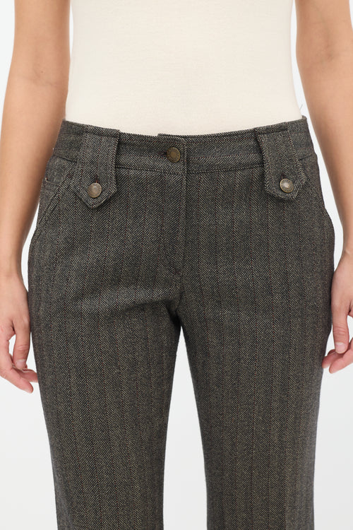 Dolce & Gabbana Brown Wool Herringbone Flared Trouser