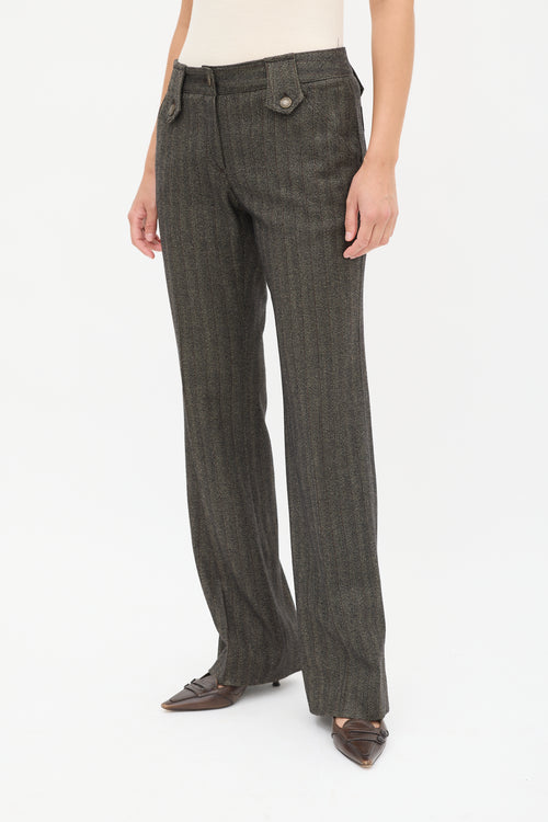 Dolce & Gabbana Brown Wool Herringbone Flared Trouser