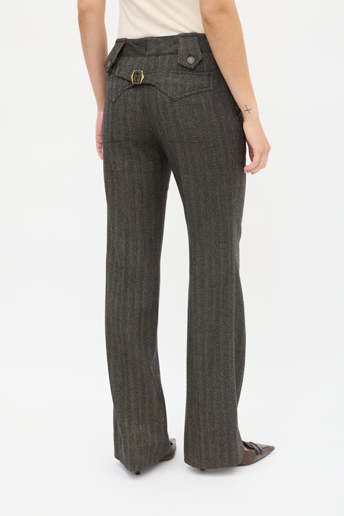 Dolce & Gabbana Brown Wool Herringbone Flared Trouser