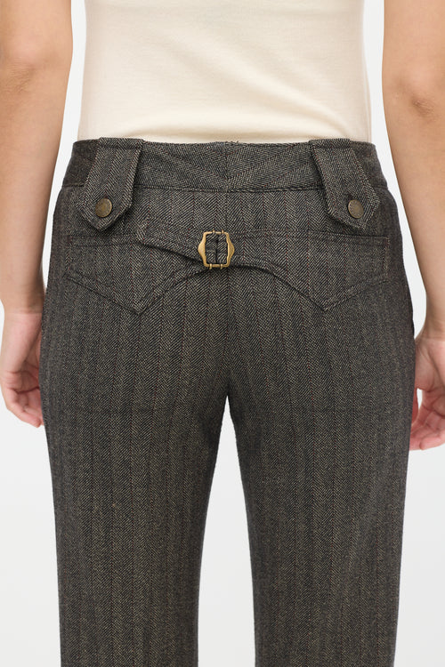 Dolce & Gabbana Brown Wool Herringbone Flared Trouser