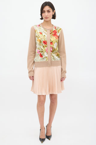 Brown Cashmere & Multi Silk Floral Cardigan