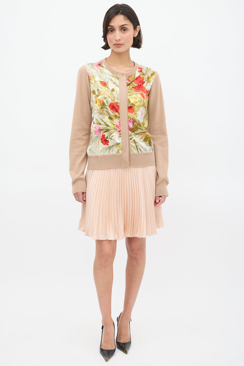 Brown Cashmere & Multi Silk Floral Cardigan