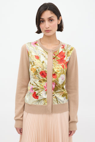 Brown Cashmere & Multi Silk Floral Cardigan