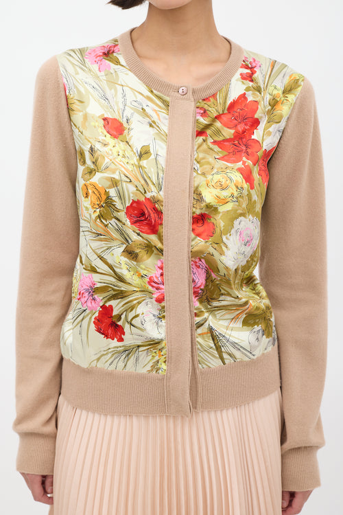 Dolce & Gabbana D&G Brown Cashmere & Multi Silk Floral Cardigan