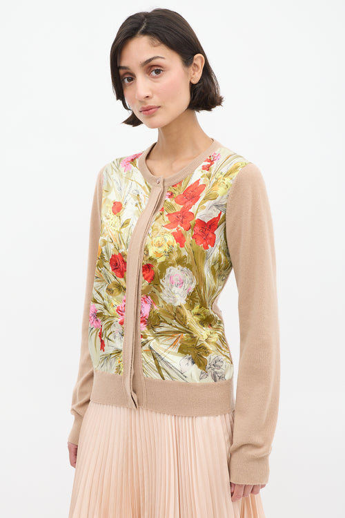 Brown Cashmere & Multi Silk Floral Cardigan