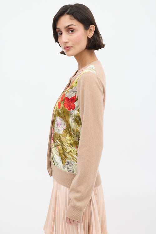 Brown Cashmere & Multi Silk Floral Cardigan