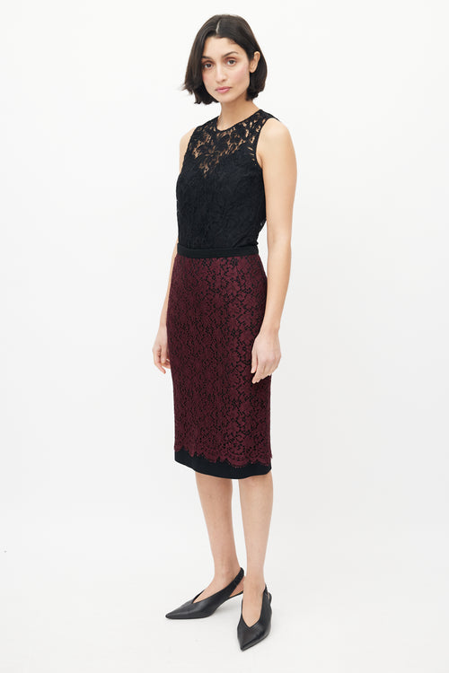 Dolce & Gabbana Burgundy & Black Lace Skirt