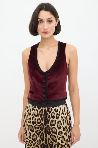 Dolce & Gabbana Burgundy & Black Velvet Trimmed Vest