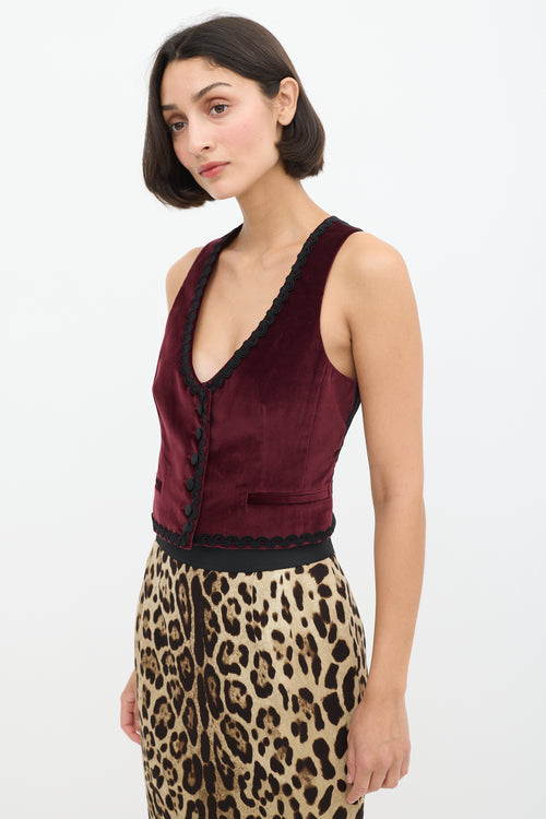 Dolce & Gabbana Burgundy & Black Velvet Trimmed Vest