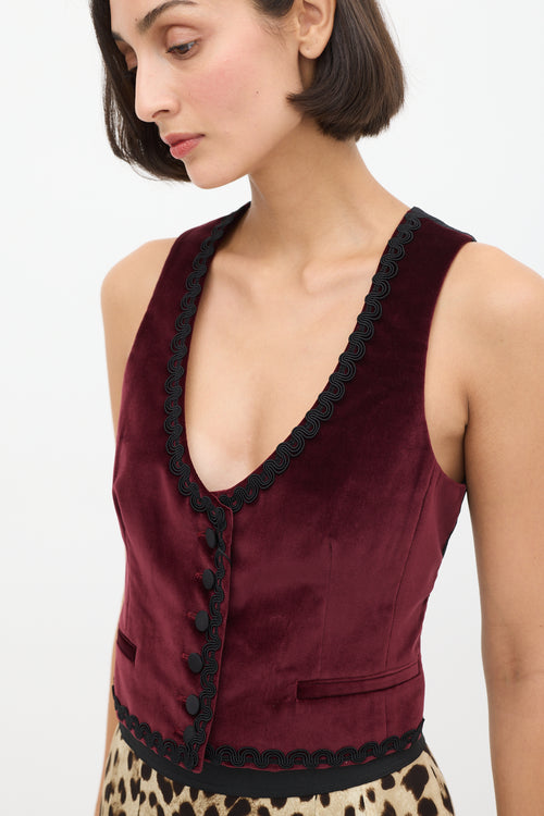 Dolce & Gabbana Burgundy & Black Velvet Trimmed Vest