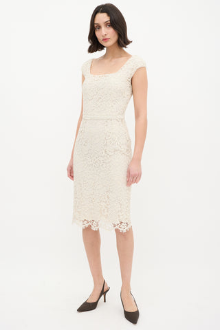 Dolce & Gabbana Cream Floral Lace Overlay Sheath Dress