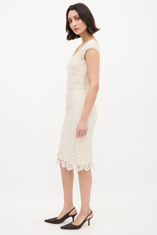 Dolce & Gabbana Cream Floral Lace Overlay Sheath Dress