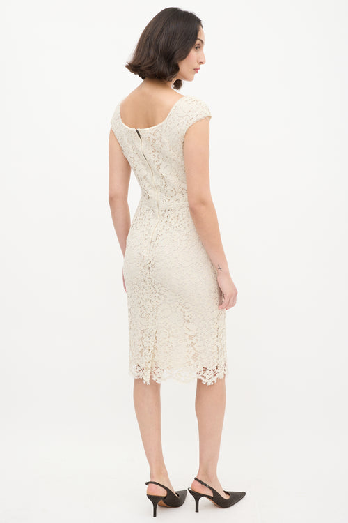 Dolce & Gabbana Cream Floral Lace Overlay Sheath Dress