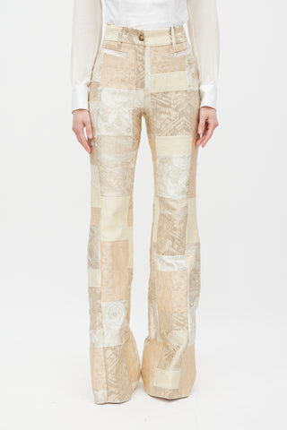 Dolce & Gabbana Cream Jacquard Patchwork Flared Trouser