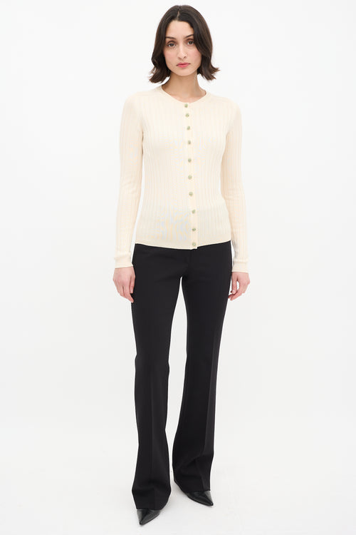 Dolce & Gabbana Cream Knit Crystal Button Cardigan