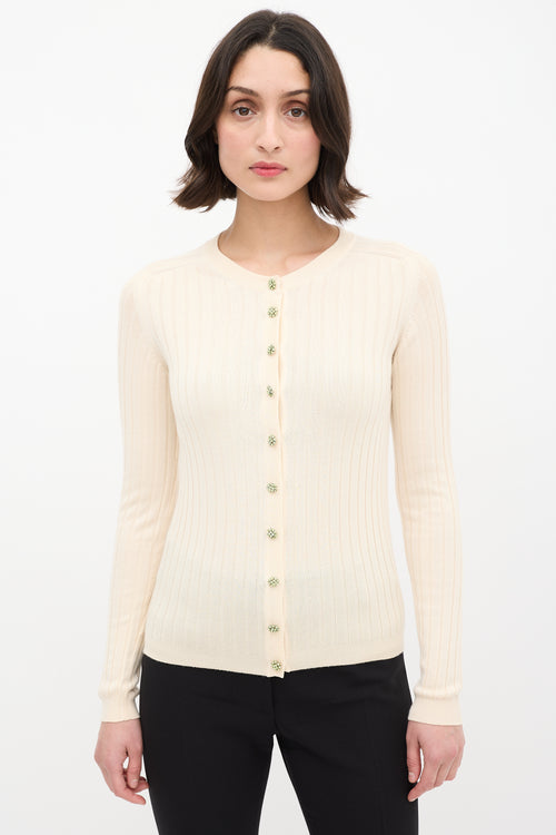 Dolce & Gabbana Cream Knit Crystal Button Cardigan