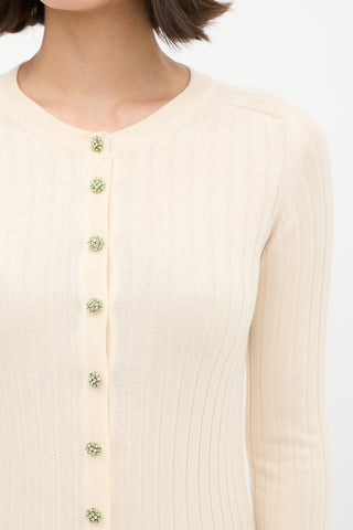 Dolce & Gabbana Cream Knit Crystal Button Cardigan